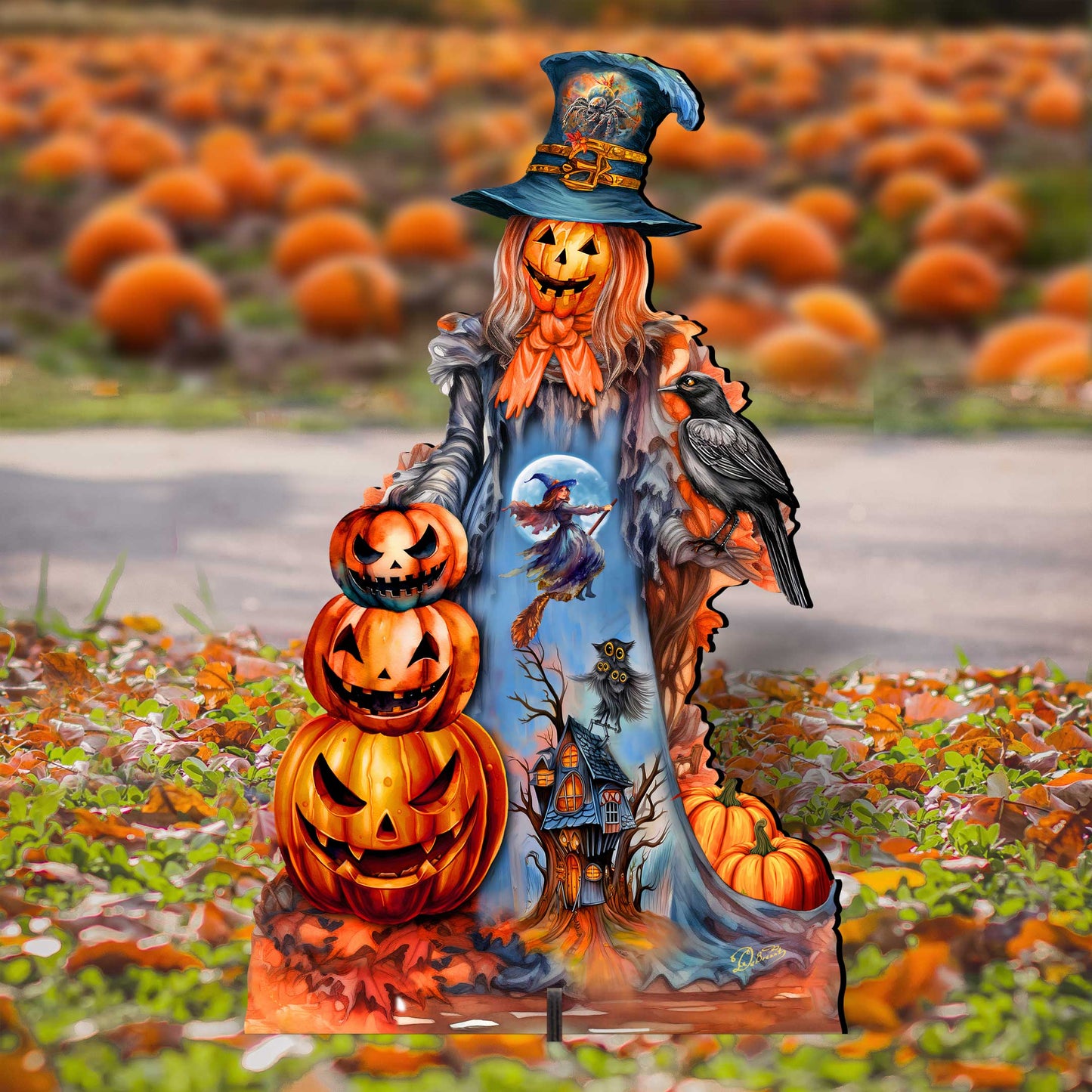 Halloween Pumpkin Scarecrow Freestanding Decor - Halloween Garden Decor by G. Debrekht - Halloween Decor- 8652796F-4