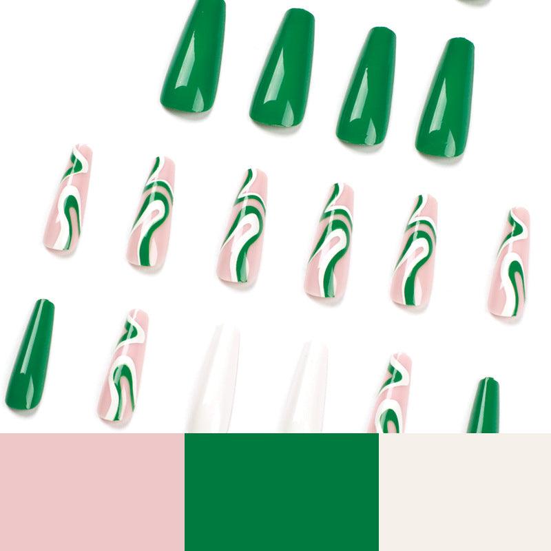 Green Designer Press On Nails-4