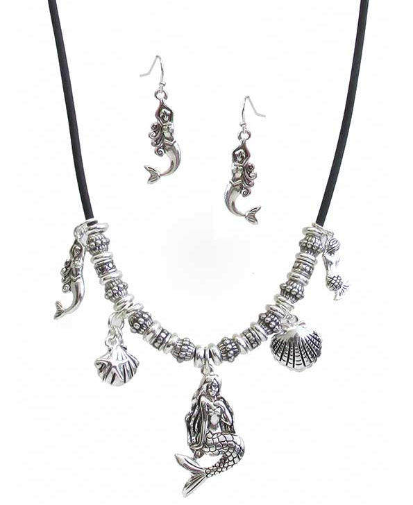 SEALIFE THEME MULTI CHARM CORD NECKLACE SET - MERMAID-0