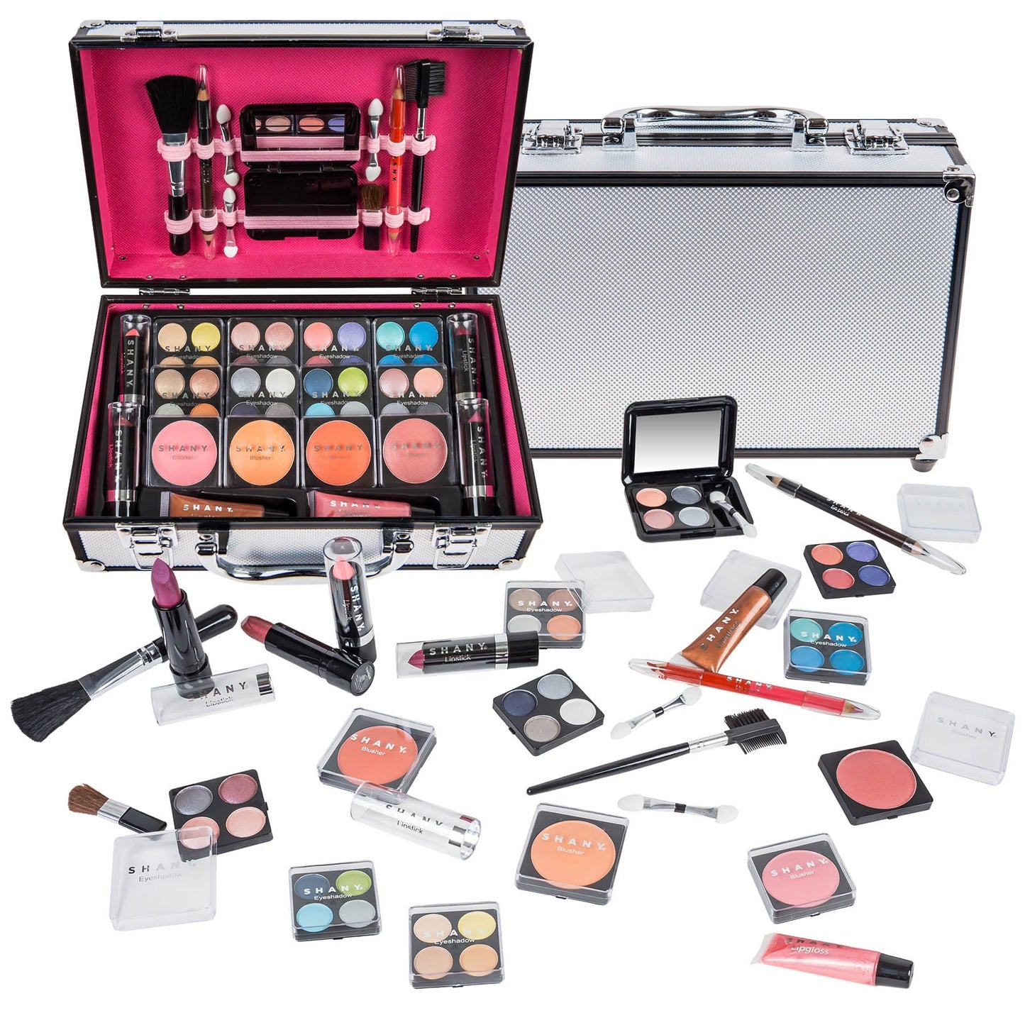 SHANY Carry All Makeup Train Case with Pro Makeup Set , Makeup Brushes, Lipsticks, Eye Shadows, Blushes, Powders, and more - Reusable Makeup Storage Organizer - Premium Gift Packaging - SHOP - MAKEUP SETS - ITEM# SH-10402-PARENT